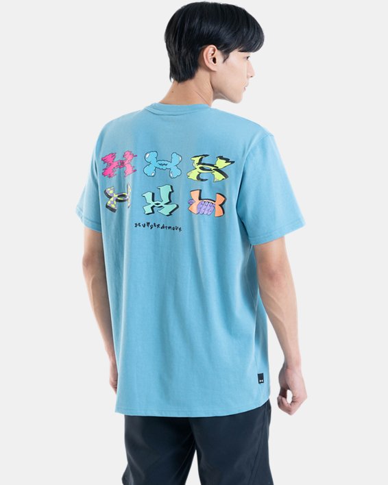 男士UA Checkered Heavyweight短袖T恤 in Blue image number 1